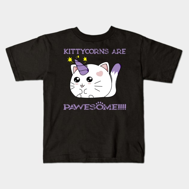 Kittycorns are Pawesome Cute Kitten Unicorn Kawaii Design Kids T-Shirt by threadshark